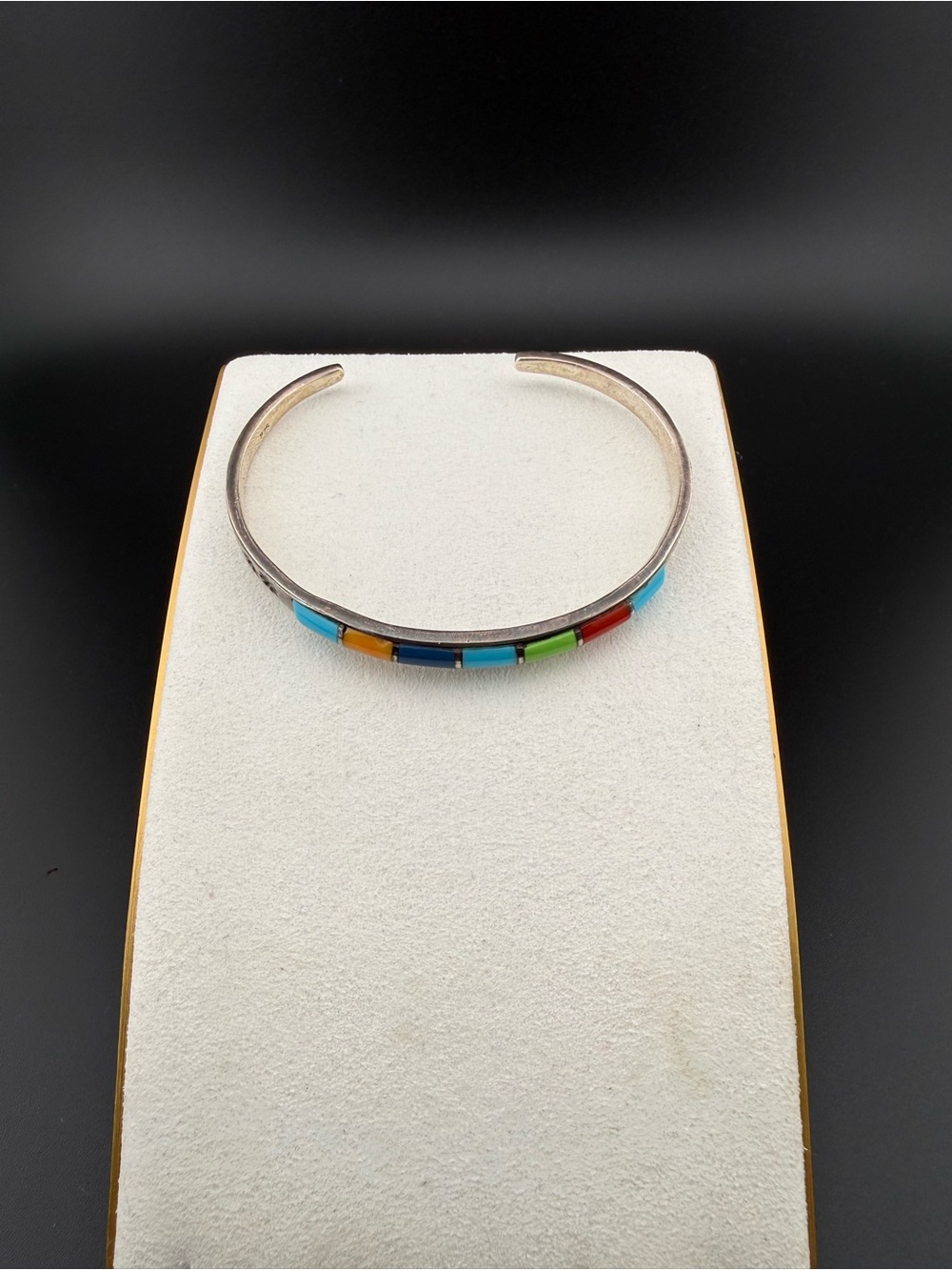 Multi-Color Inlay Sterling Silver Cuff Bracelet